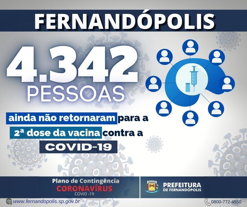 Fernandópolis tem 4,3 mil faltosos para segunda dose da vacina contra a Covid