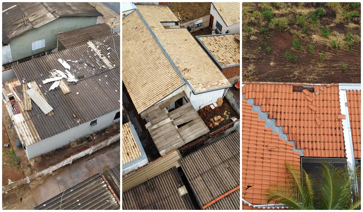 Ventania castiga bairro Paulistano em Fernandópolis e deixa casas destelhadas