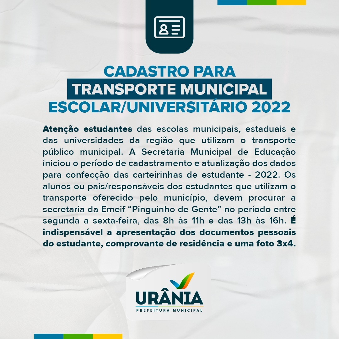 Secretaria de Educação inicia processo de atualização e cadastramento de dados dos alunos que utilizam o transporte estudantil em Urânia