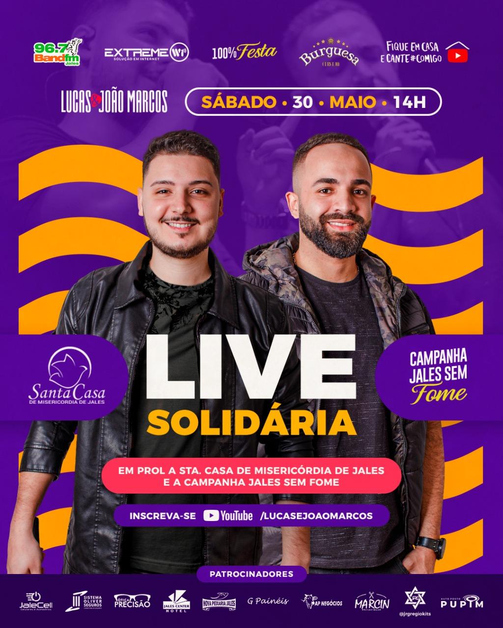 Dupla Lucas e João Marcos realiza live solidária em prol da Santa Casa de Jales e campanha “Jales sem Fome”