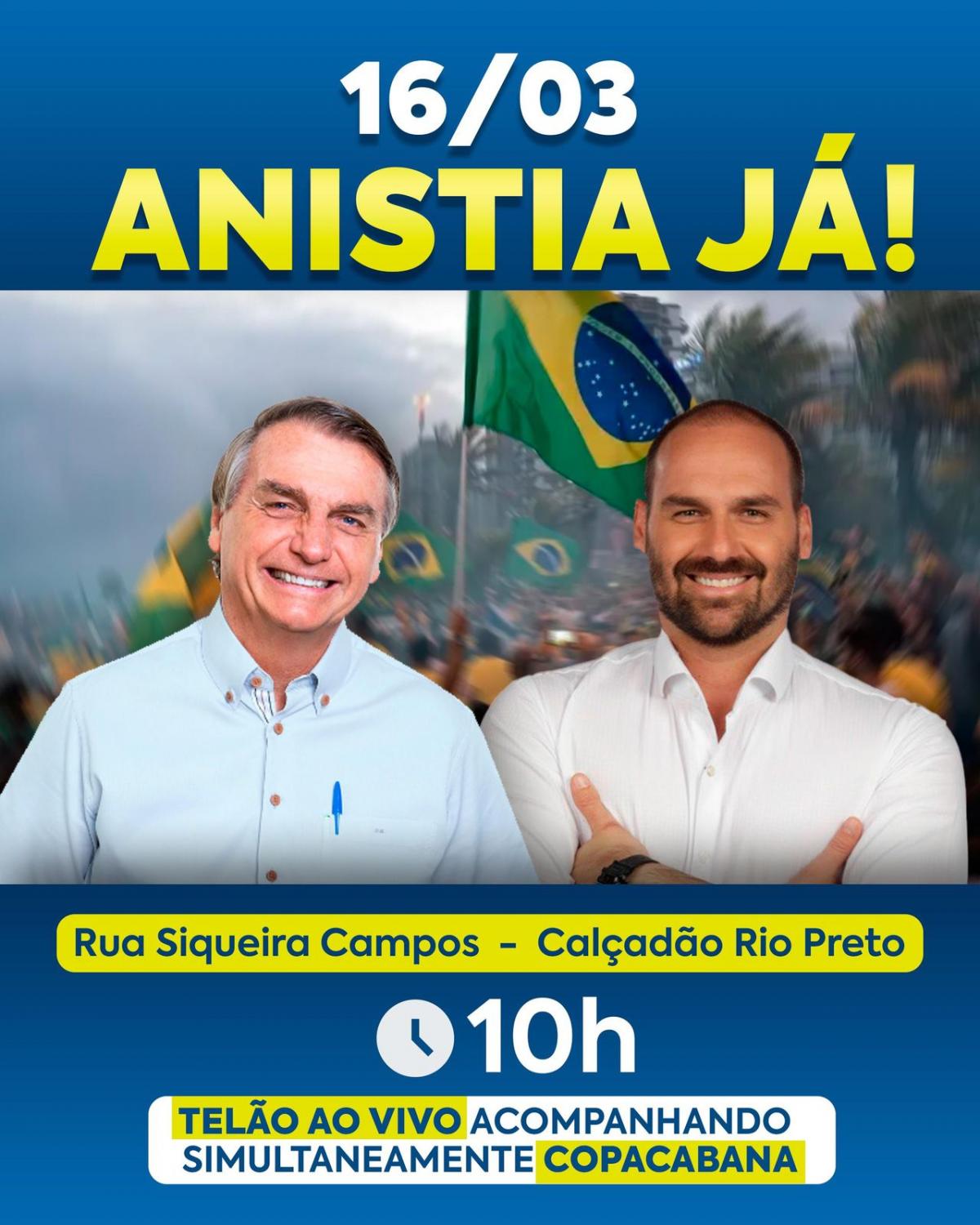 Vídeo - Capitão Benitez promove ato em Rio Preto em apoio a Bolsonaro e pela Anistia