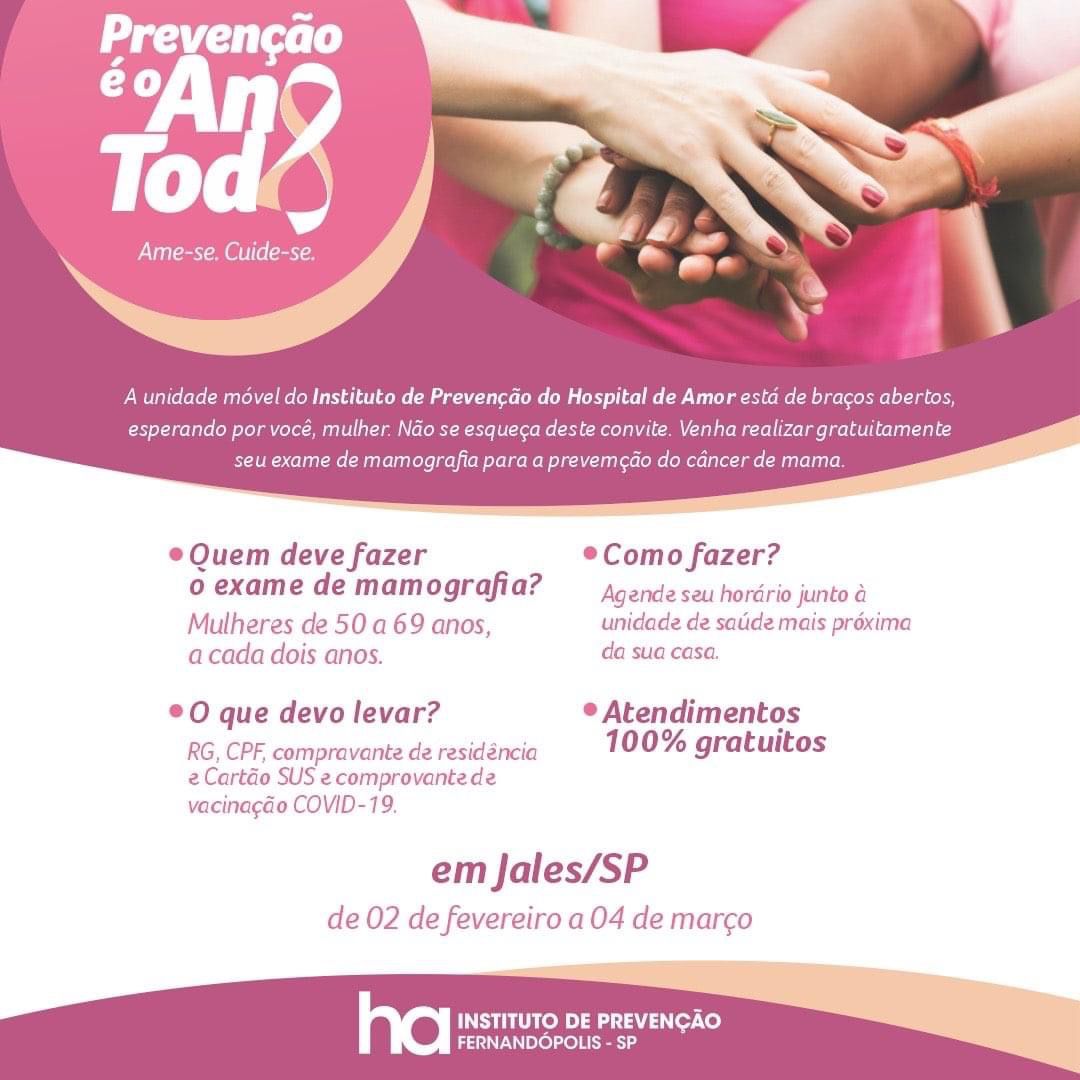 Chega em Jales nesta quarta-feira, dia 2 de fevereiro, a unidade móvel de prevenção do Hospital de Amor