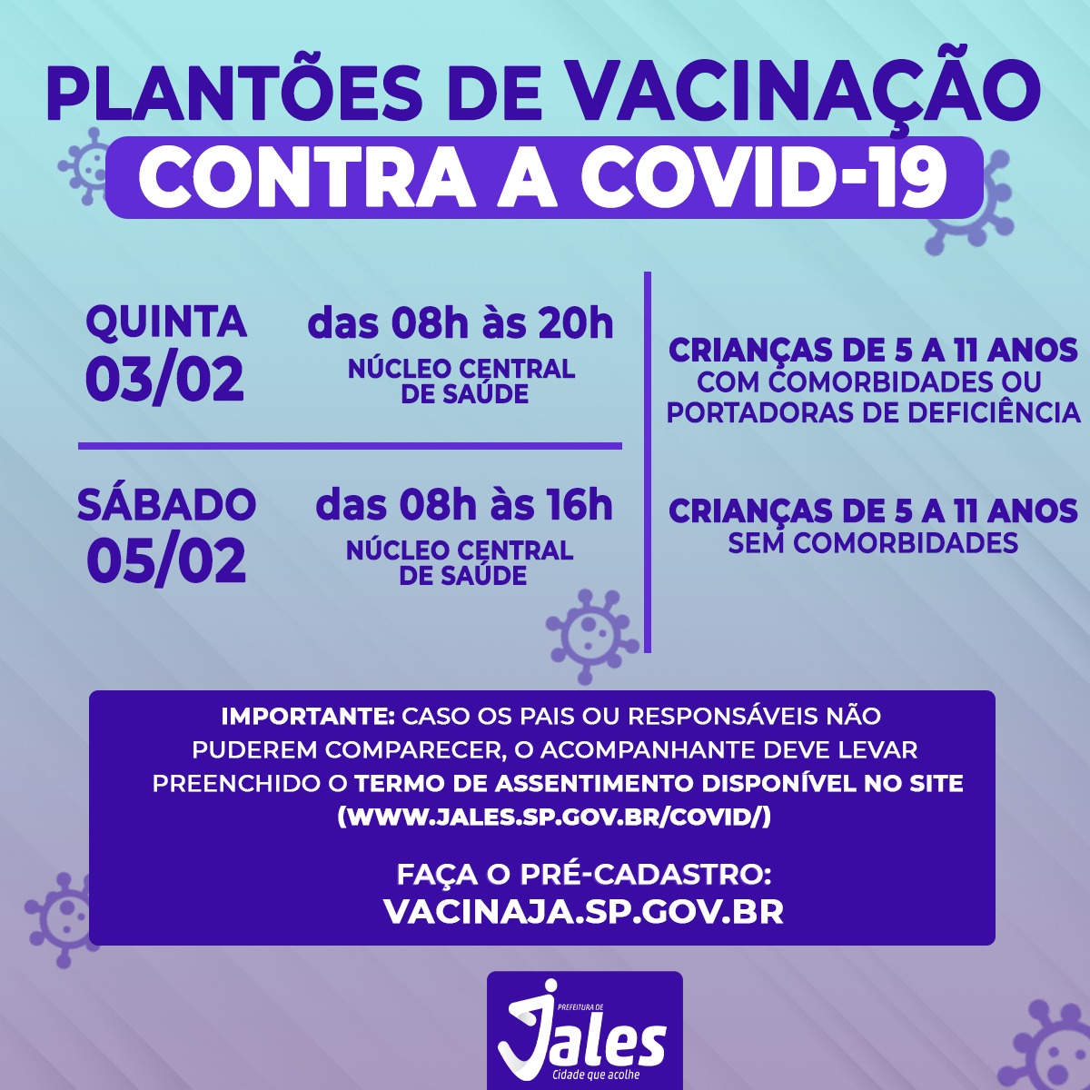 Jales terá Plantão de Vacinação contra a covid-19 na quinta-feira e no sábado no Núcleo Central de Saúde