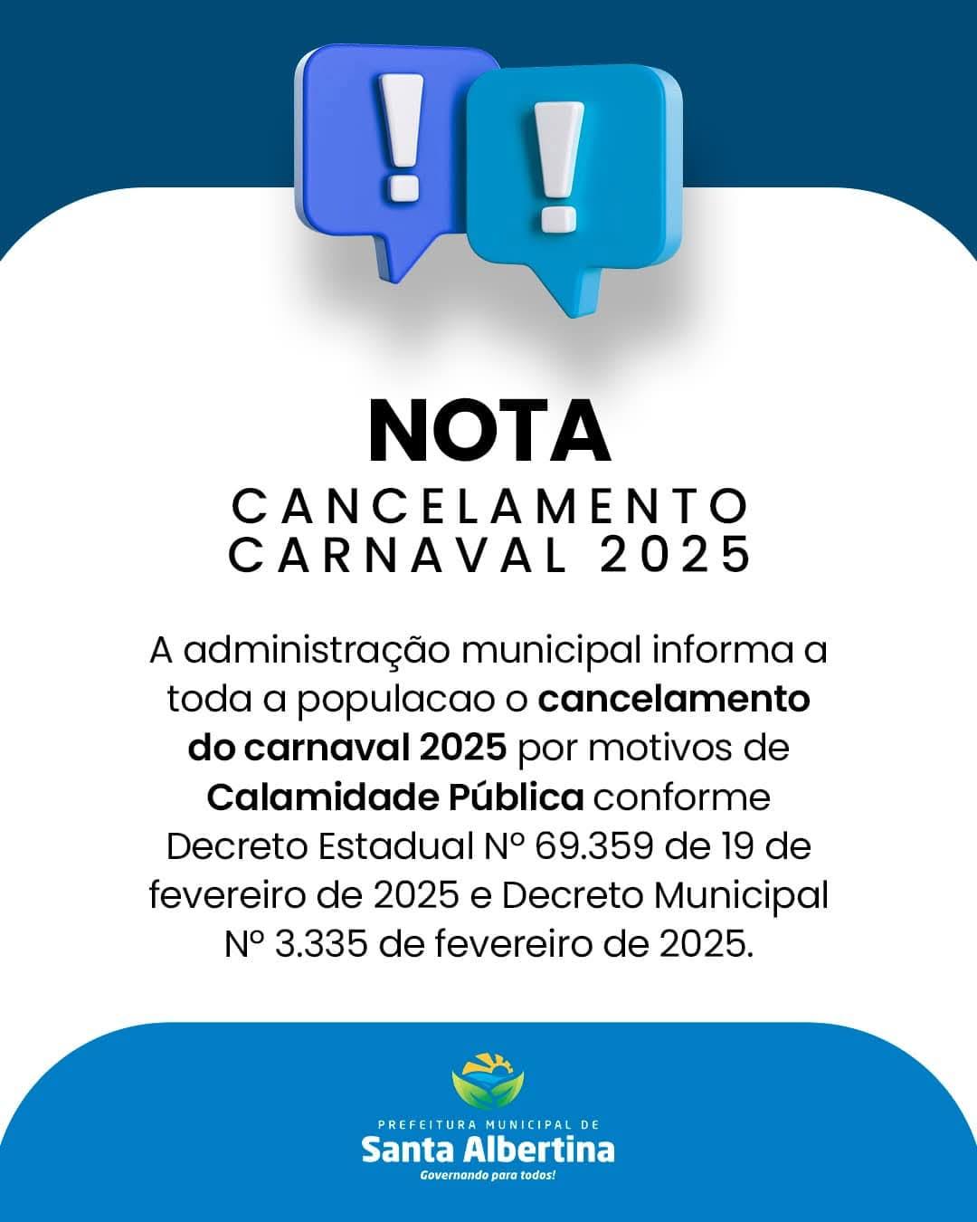 Prefeito Juninho Formigone Cancela Festividades de Carnaval em Santa Albertina Devido à Pandemia da Dengue