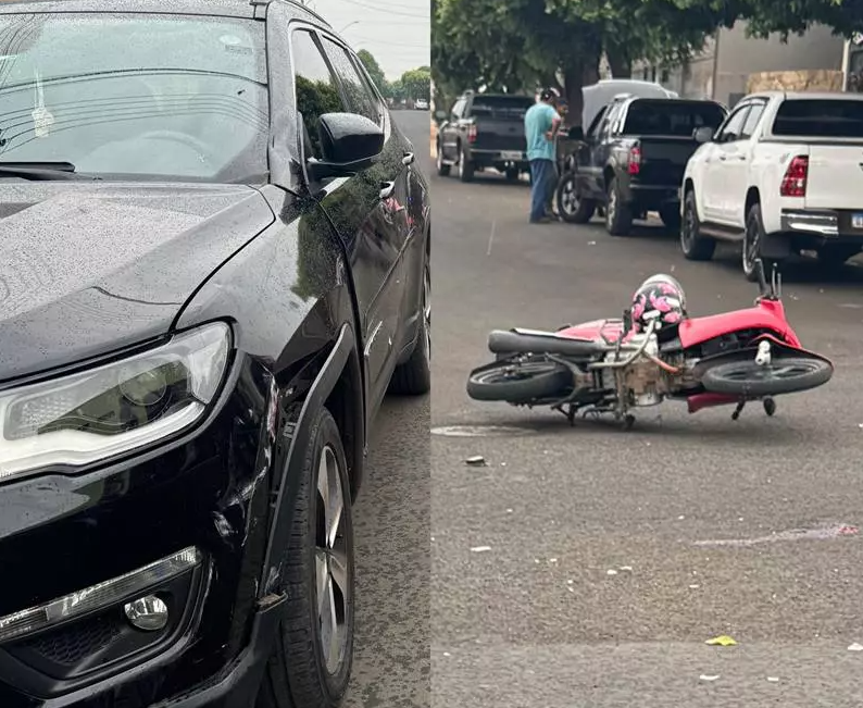 Mulher fica gravemente ferida em colisão entre moto e carro em Estrela d’Oeste
