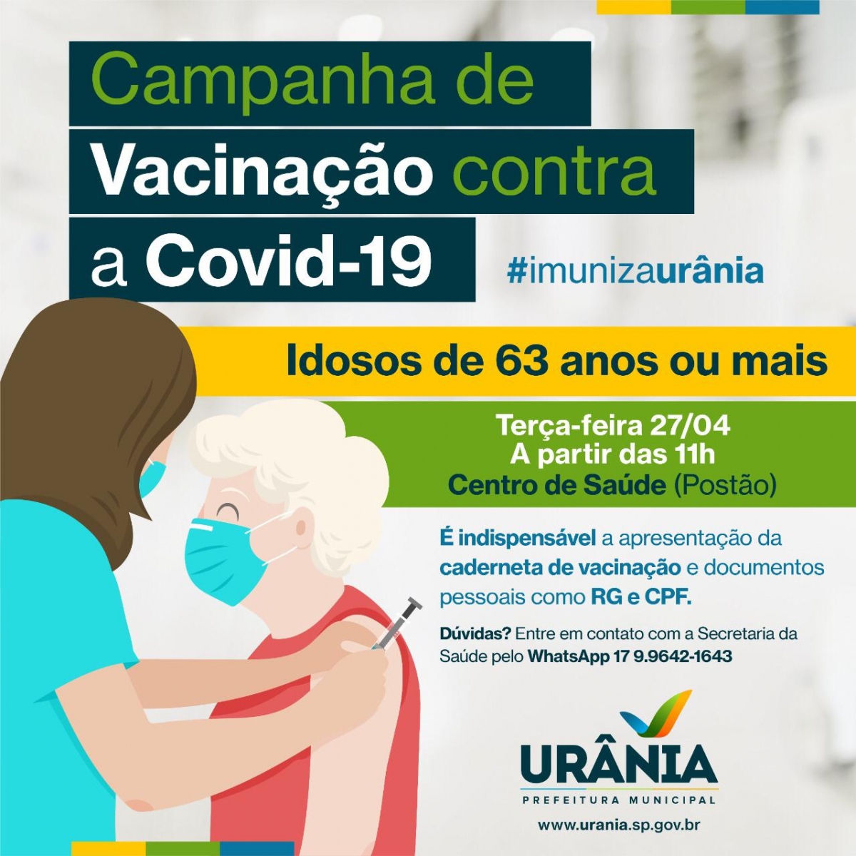 Secretaria Municipal de Saúde libera vacinação aos idosos de 63 anos nesta terça-feira em Urânia