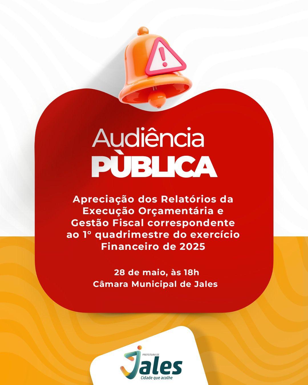 Prefeitura de Jales convoca população para Audiência Pública sobre contas do 1º quadrimestre de 2025