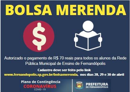 Prefeitura oferece ‘Bolsa Merenda’ para alunos da rede municipal em período de pandemia