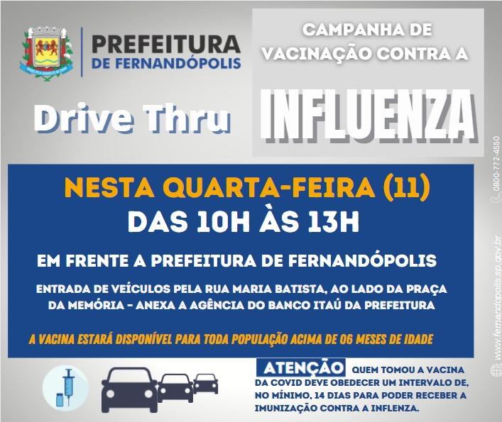 Prefeitura de Fernandópolis realiza novo Drive Thru da Vacinação contra a Gripe