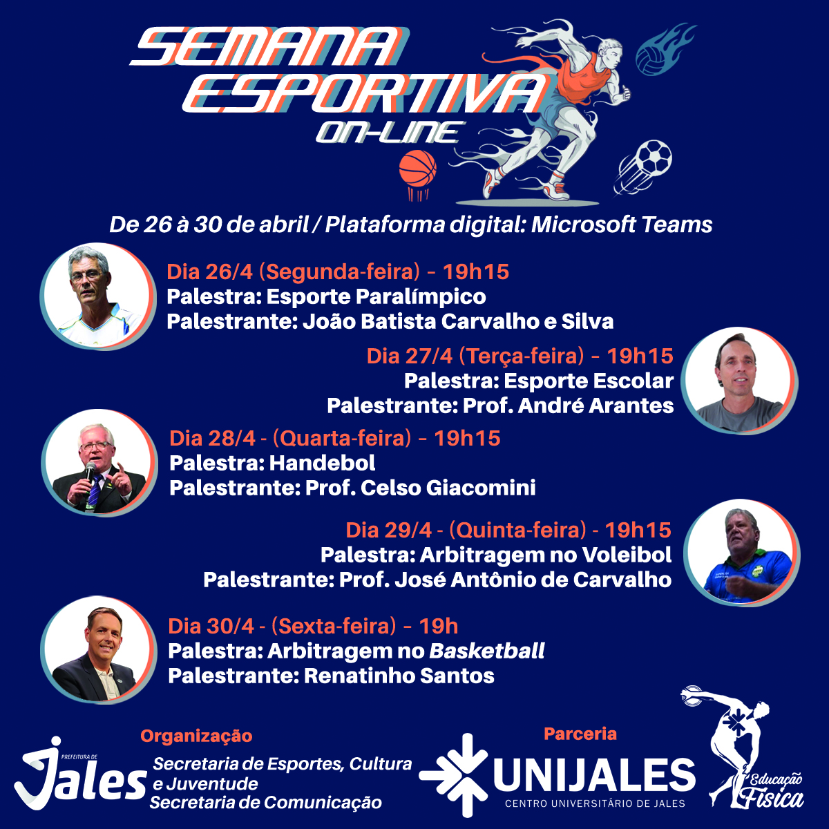 Prefeitura e Unijales vão promover a 1ª Semana Esportiva On-line com nomes expressivos do setor