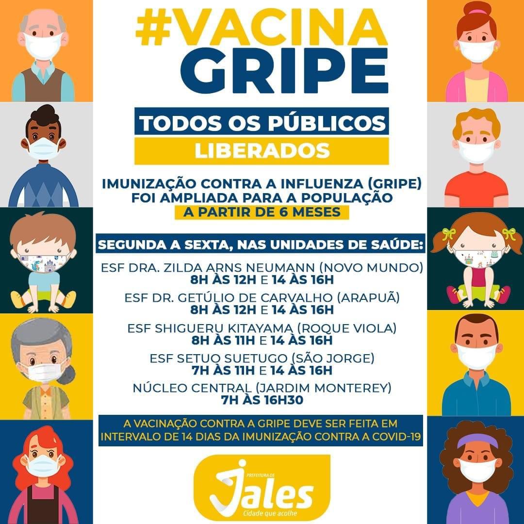 Jales - Vacina da Gripe está liberada para toda população maior de 6 meses