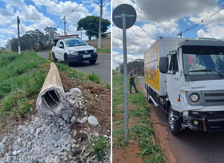 Caminhão de sorvetes derruba poste em avenida de Fernandópolis