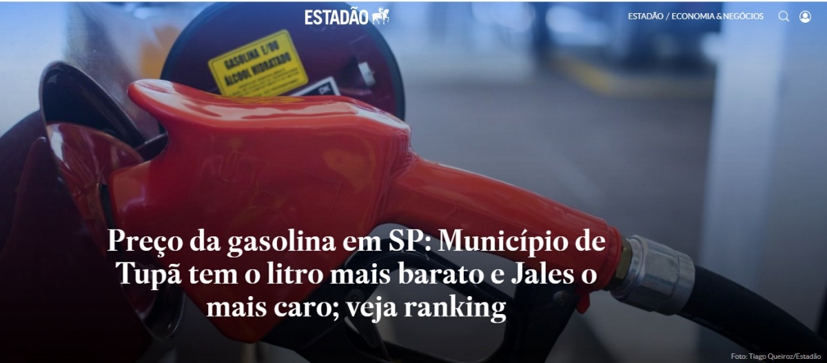 Deu no Estadão: Jales a Gasolina mais caro do Estado de São Paulo