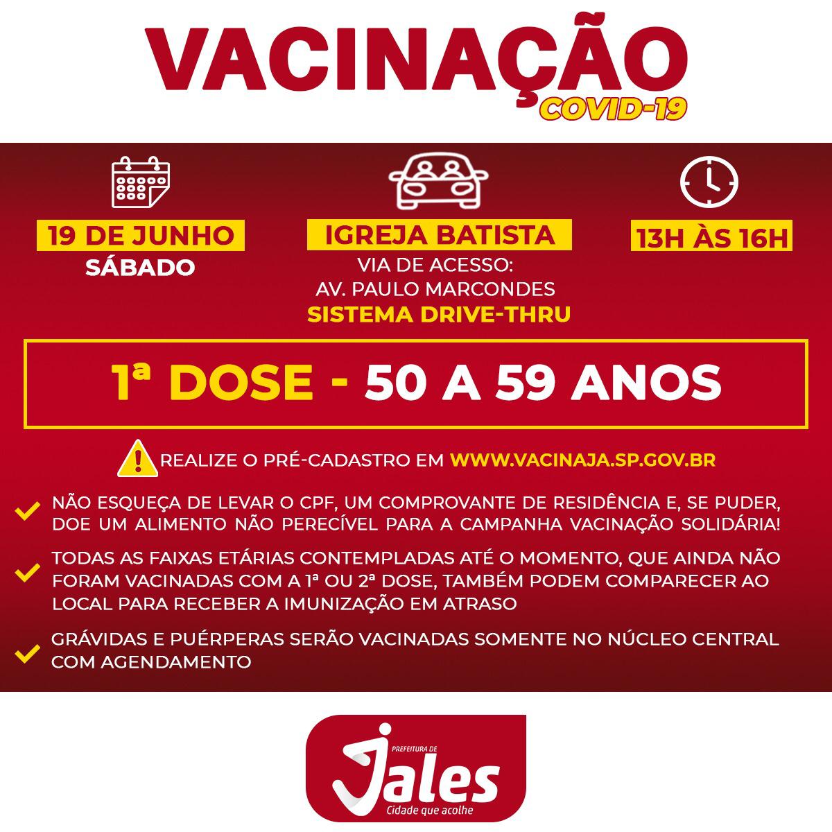 Jales - Vacinação hoje acontece das 13 às 16 horas