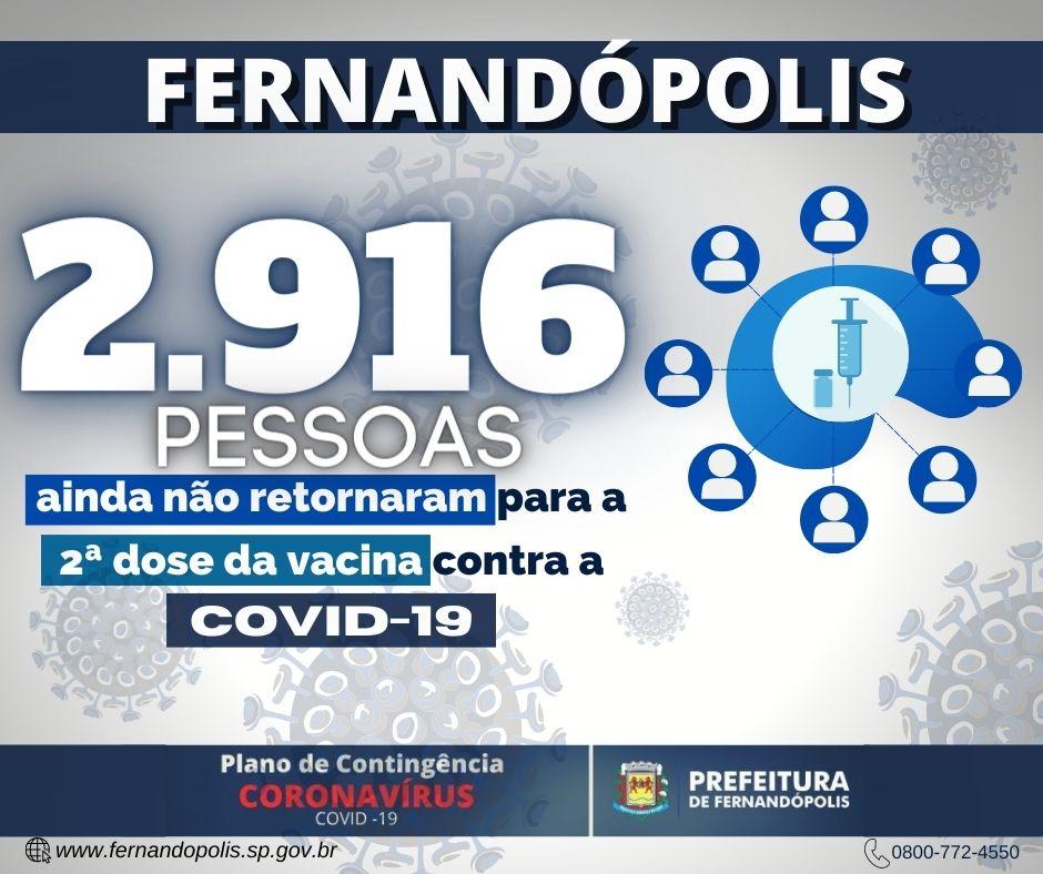Fernandópolis tem quase 3 mil faltosos da segunda dose da vacina contra a Covid