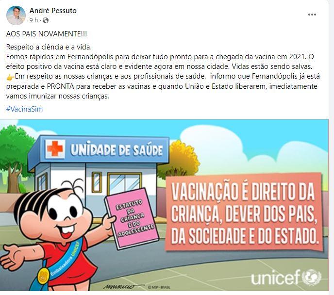 Pessuto garante que Fernandópolis está pronta para iniciar vacinação contra a Covid em crianças