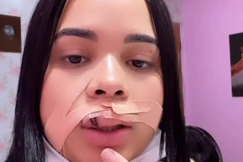 Modelo tenta beijar cachorro na boca e tem parte do lábio arrancado; VÍDEO