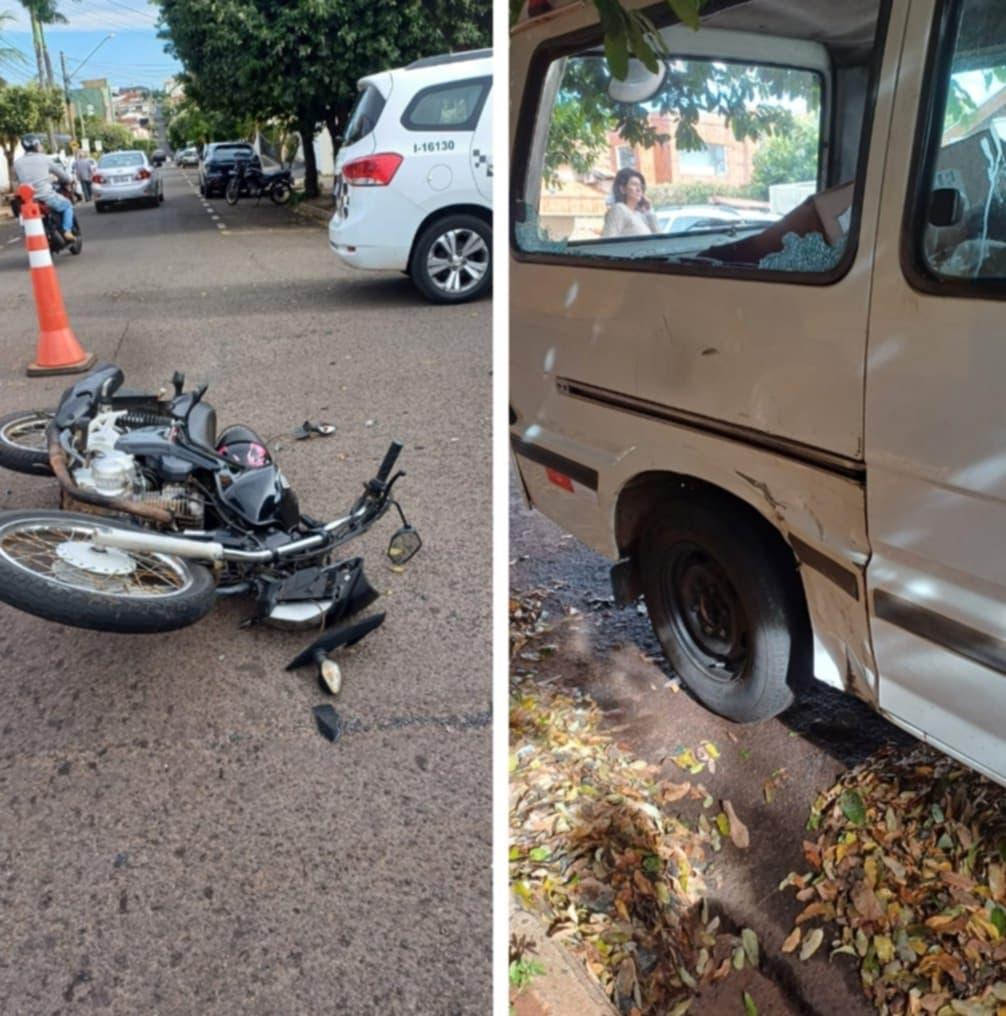 Colisão entre van e moto mobiliza equipes de resgate no centro de Fernandópolis