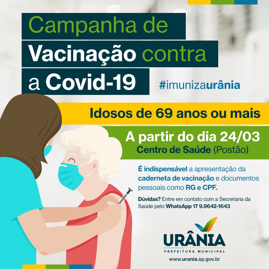 Município de Urânia inicia vacinação aos idosos de 69 a 71 anos