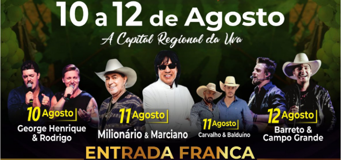 28 ª Feira da Uva de Palmeira d’ Oeste impulsiona economia com grandes shows