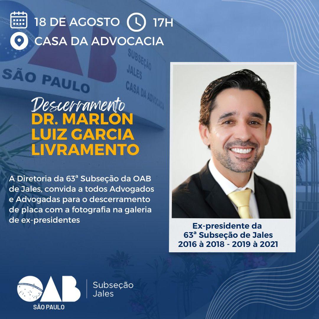 Hoje as 17 horas terá a Entronização da Foto na galeria de ex presidentes da OAB de Jales