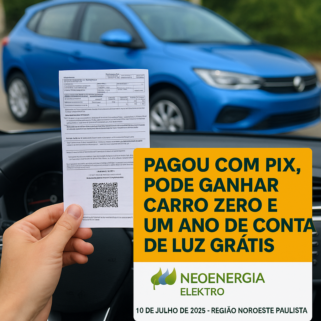 Neoenergia Elektro sorteia carro zero e um ano de conta de luz grátis para clientes que pagarem via PIX