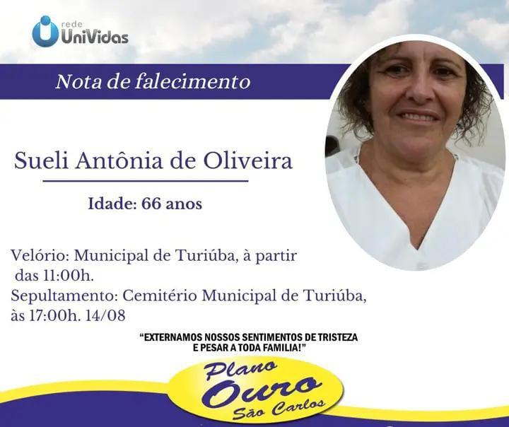 Falecimento da Jalesense Sueli Antônia de Oliveira