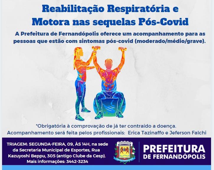 Prefeitura de Fernandópolis vai oferecer acompanhamento para pacientes pós-Covid