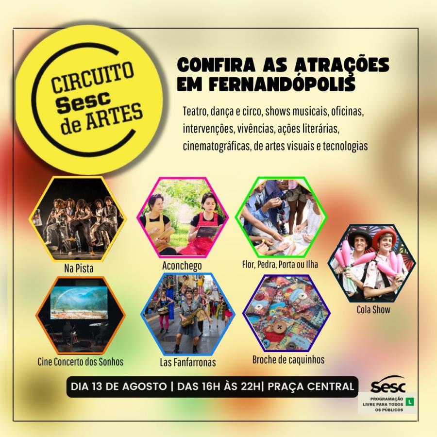 Circuito Sesc de Artes acontece hoje, na praça central de Fernandópolis