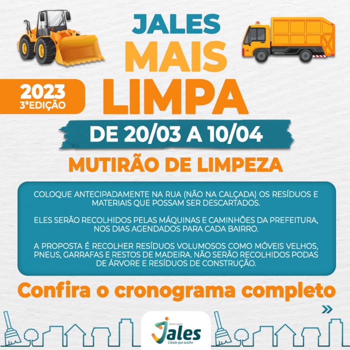Prefeitura divulga cronograma da terceira edição do projeto Jales + Limpa que começa no dia 20